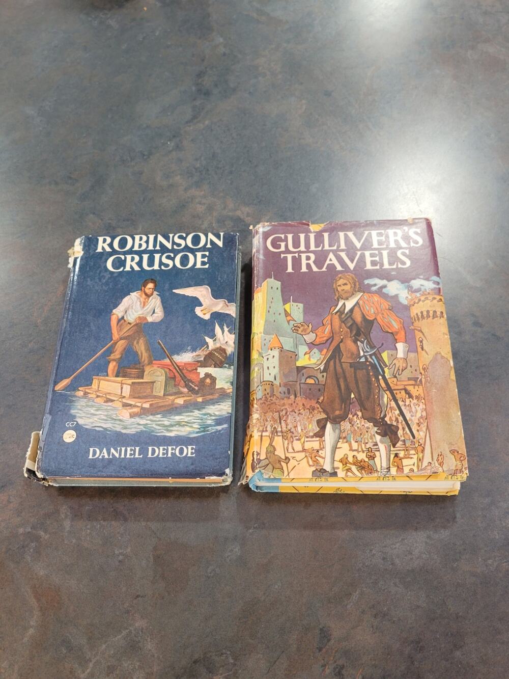 Vintage Robinson Crusoe & Gullivers Travels Hardcover Books Goldsmith Series